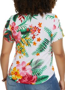 Plus Size Floral Double Keyhole Crew Neck Top sold by Rainbow