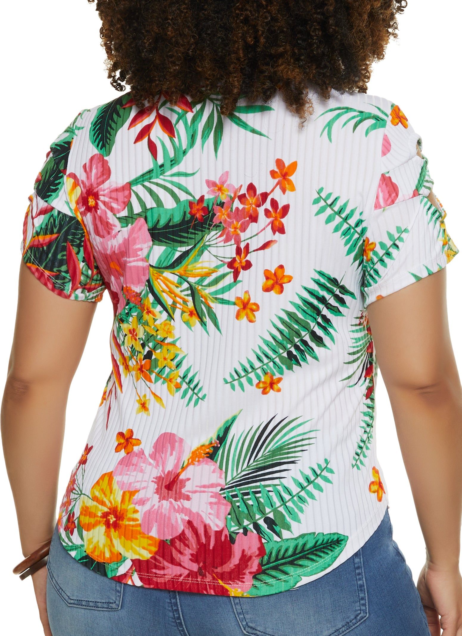 Plus Size Floral Double Keyhole Crew Neck Top sold by Rainbow product image thumbnail 2