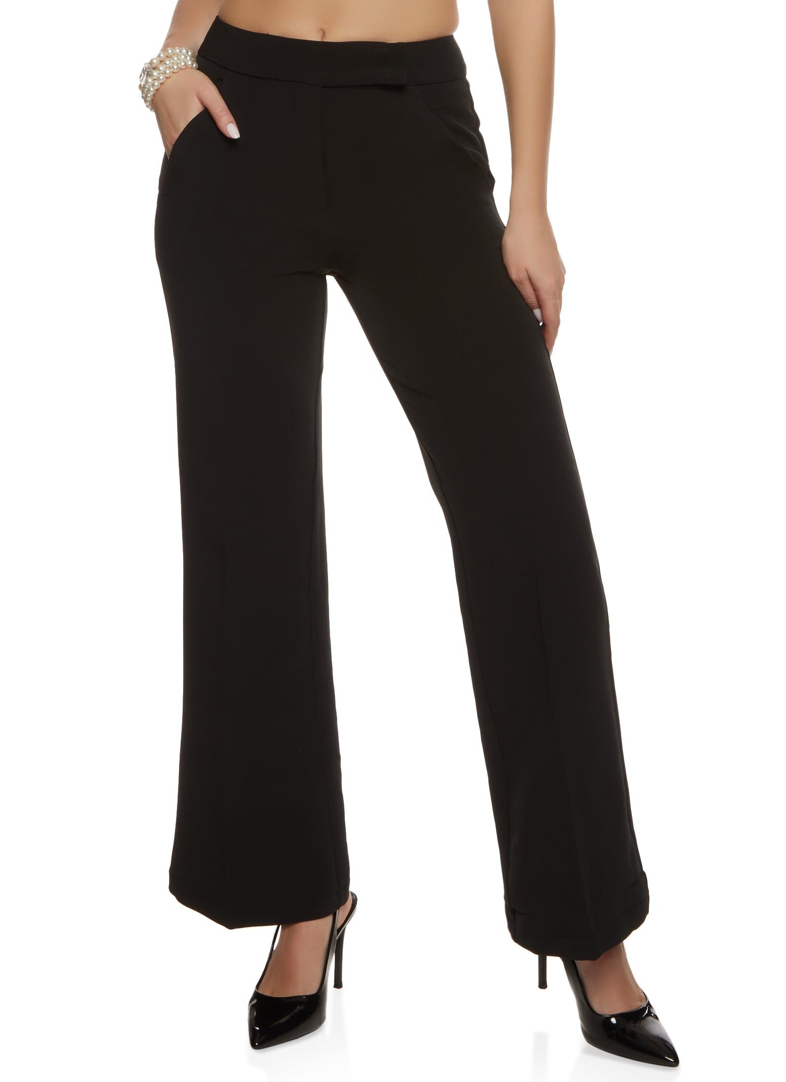 Crepe Knit High Waist Wide Leg Dress Pants sold by Rainbow
