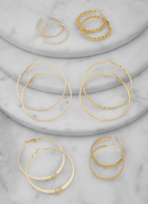 Metallic Assorted Hoop Earrings Set of 6 sold by Rainbow