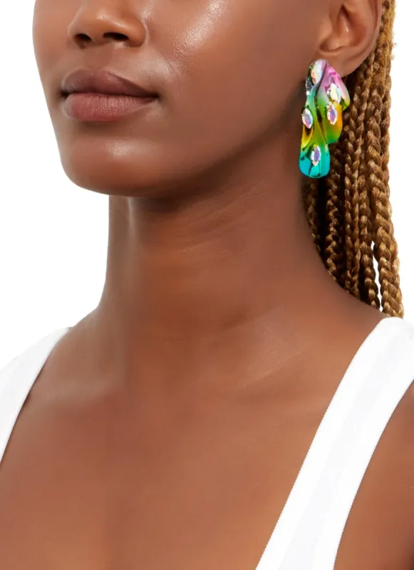 Metallic Rhinestone Abstract Statement Earrings sold by Rainbow