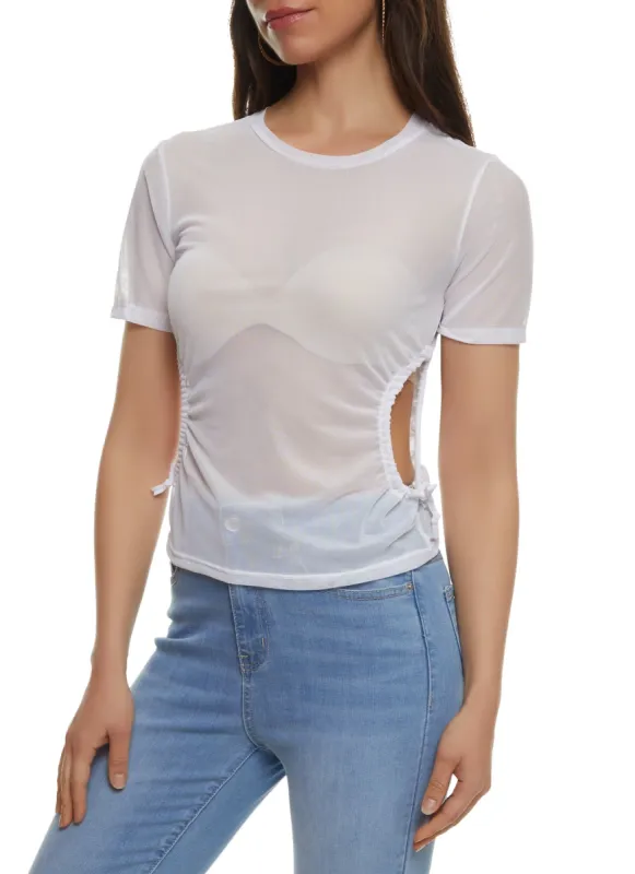 Mesh Cut Out Side Short Sleeve Top sold by Rainbow