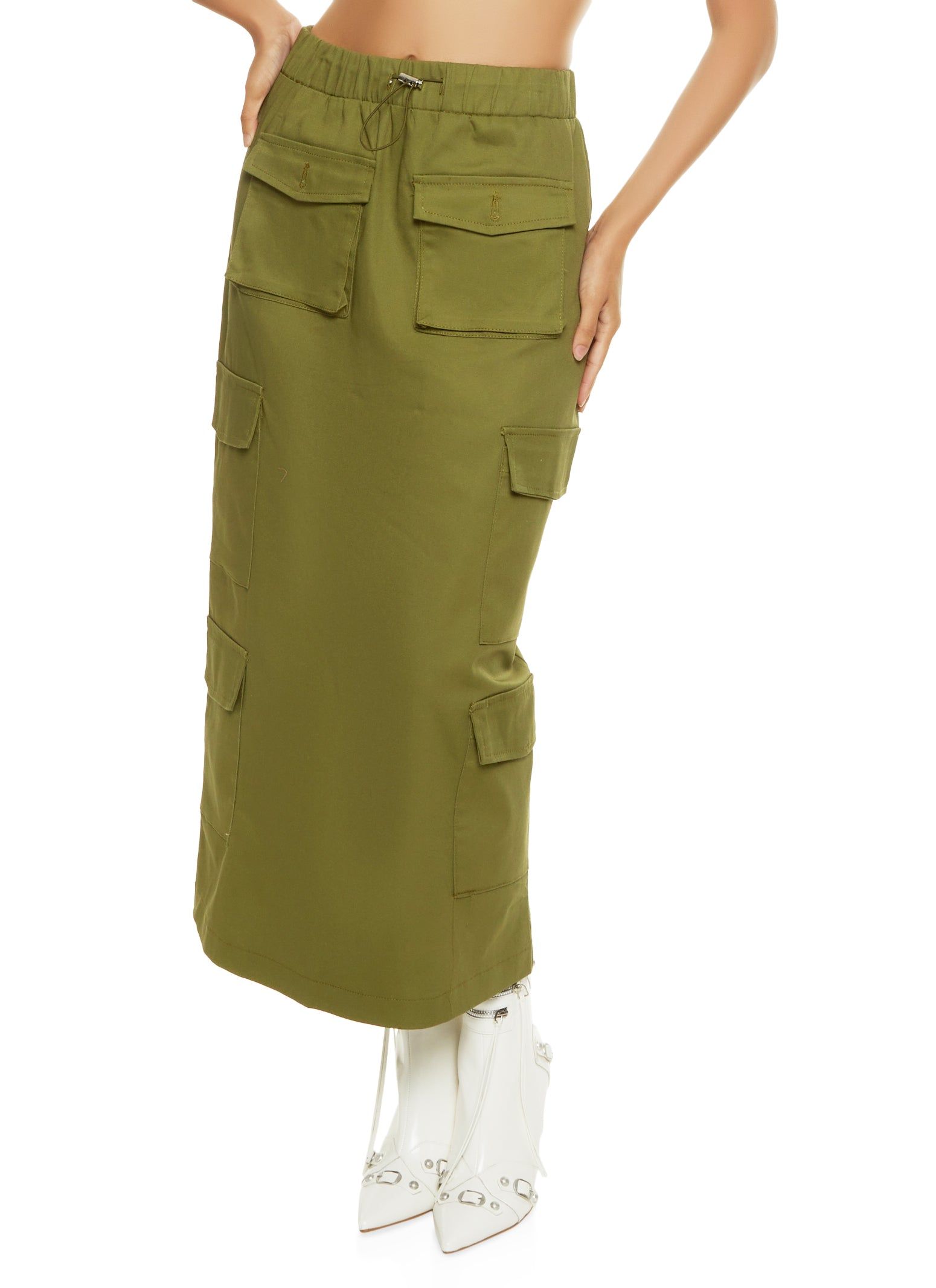 Toggle Drawstring Waist Cargo Maxi Skirt sold by Rainbow