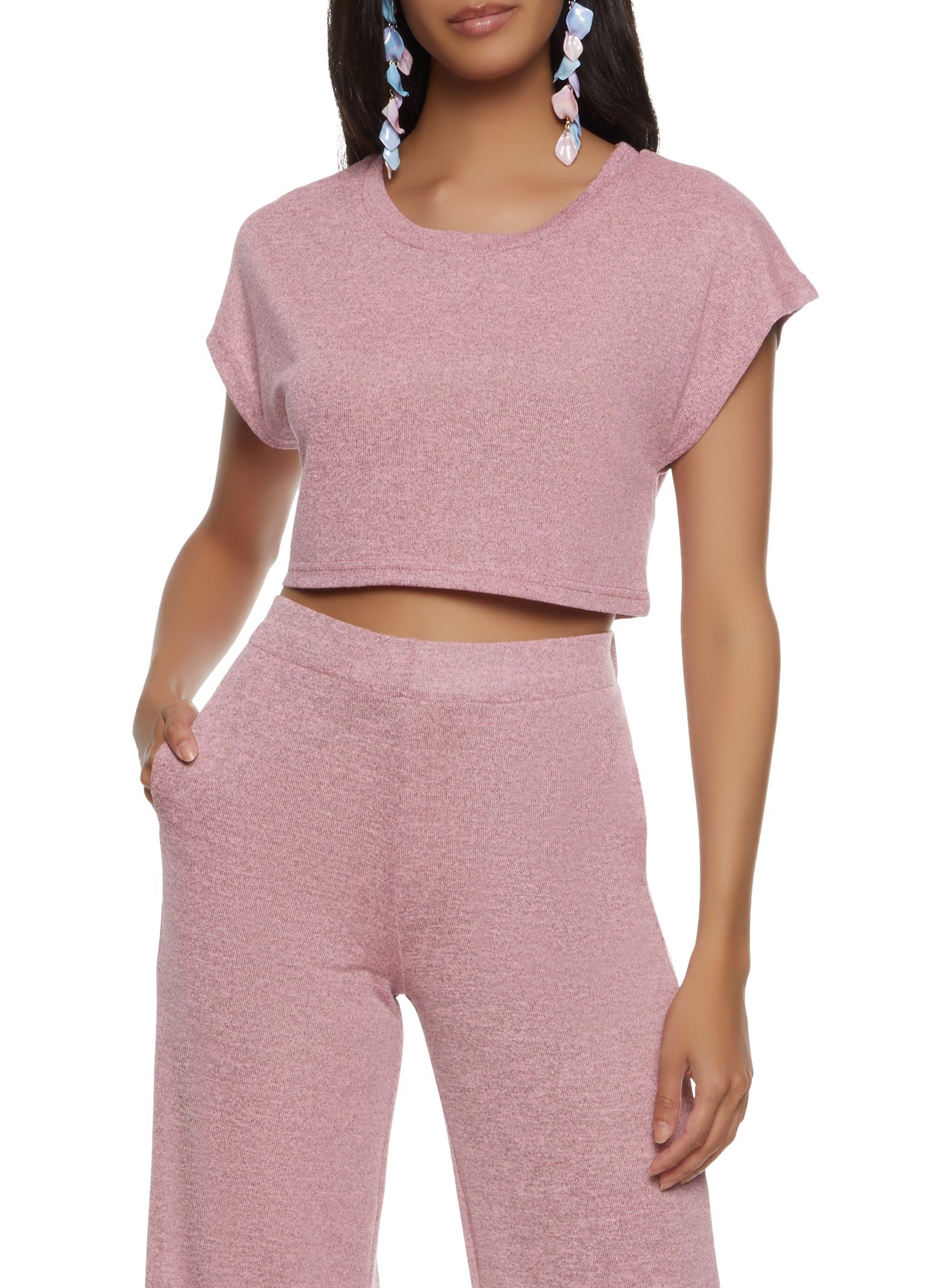 Brushed Knit Short Sleeve Crop Top sold by Rainbow