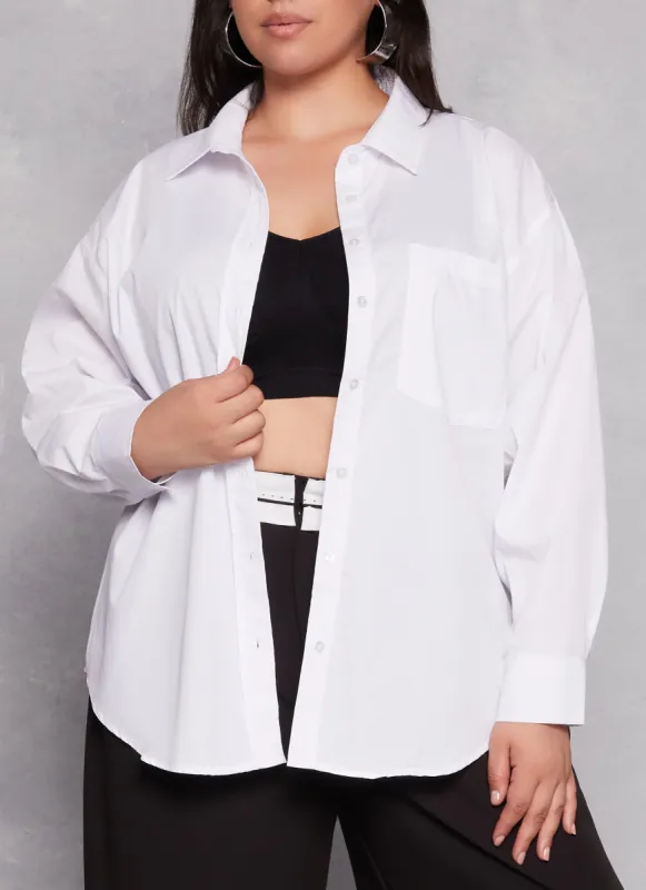 Plus Size Poplin Button Front Shirt sold by Rainbow