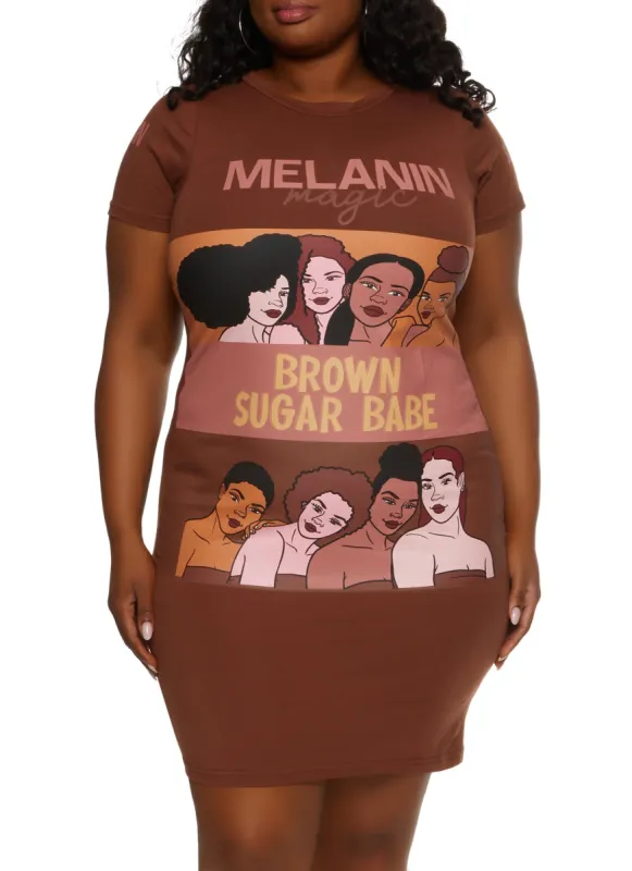 Plus Size Melanin Magic Brown Sugar Babe Graphic T Shirt Dress sold by Rainbow