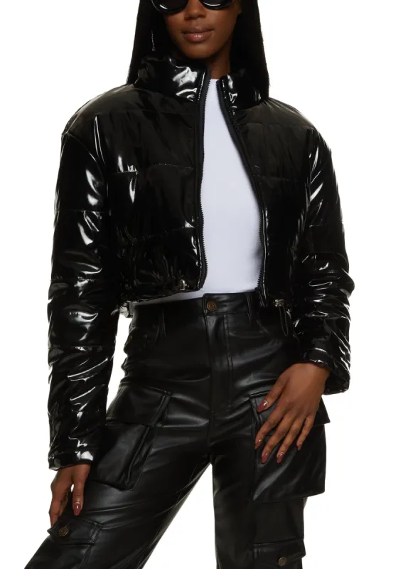 Faux Patent Leather Puffer Jacket sold by Rainbow