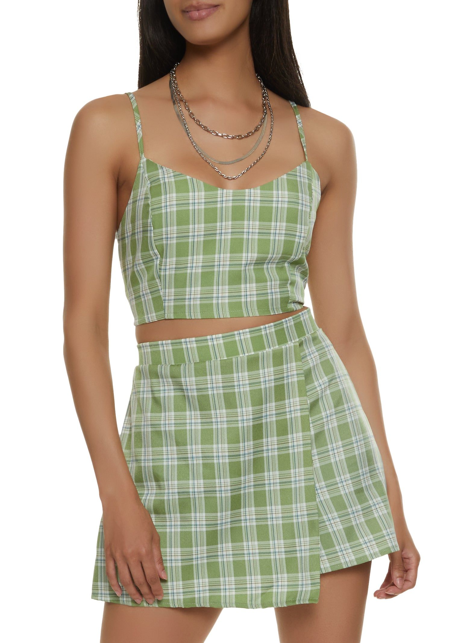 Plaid Lace Up Cami and Asymmetrical Skort Set sold by Rainbow