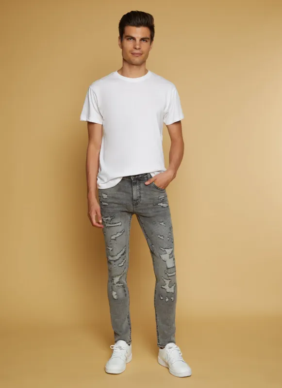Mens Distressed Denim Skinny Fit Jeans sold by Rainbow
