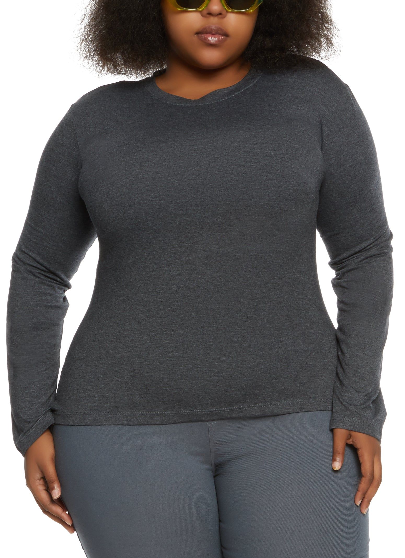 Plus Size Basic Long Sleeve Crew Neck Top sold by Rainbow