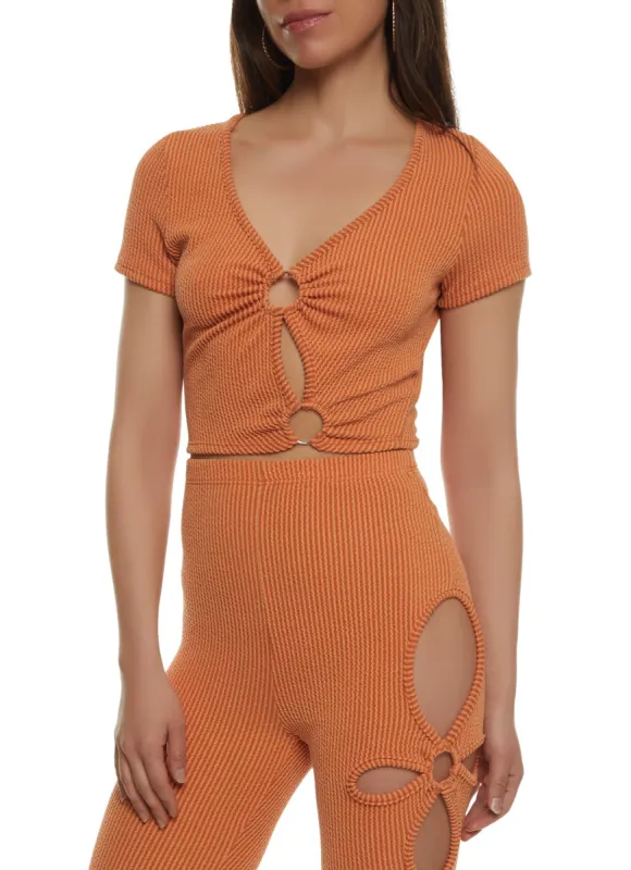 Ribbed O Ring Cut Out Crop Top sold by Rainbow