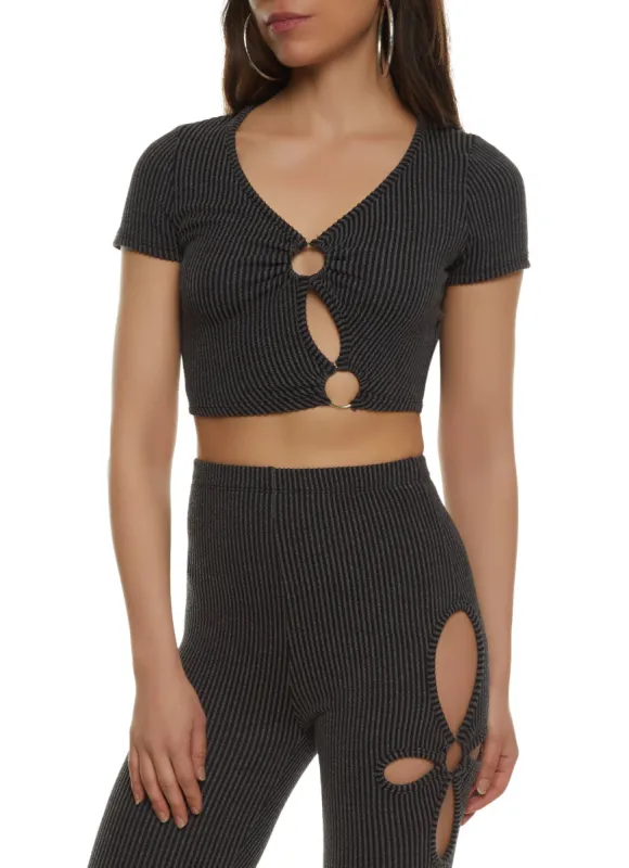Ribbed O Ring Cut Out Crop Top sold by Rainbow