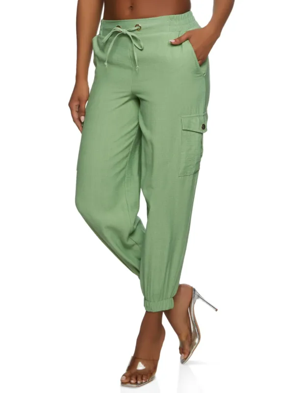 Linen Drawstring Cargo Joggers sold by Rainbow