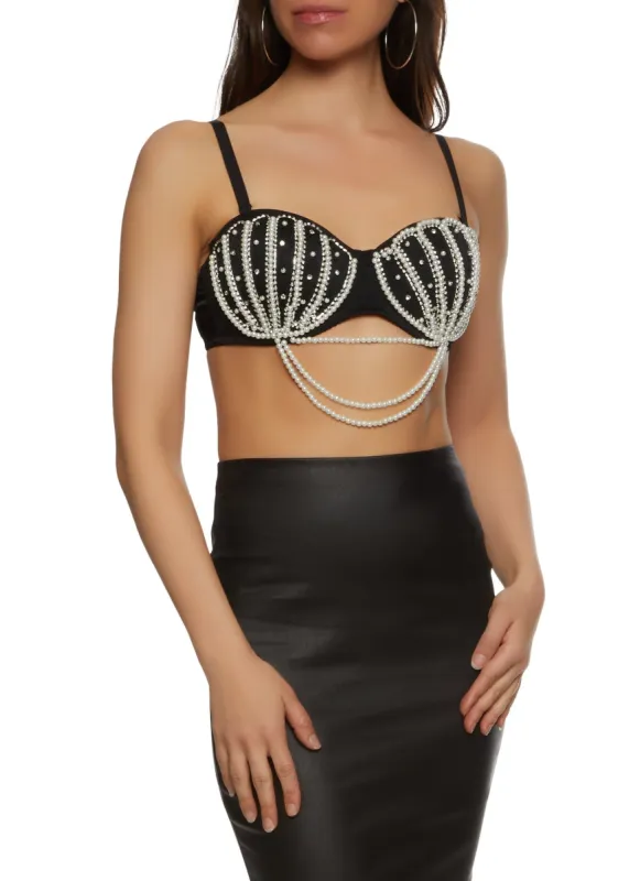 Rhinestone Faux Pearl Convertible Bustier Top sold by Rainbow