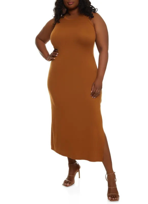 Plus Size Scoop Neck Side Slit Maxi Dress sold by Rainbow