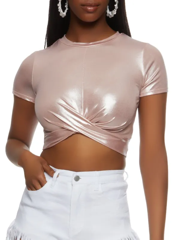 Metallic Twist Front Crop Top sold by Rainbow