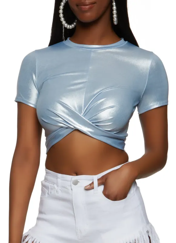 Metallic Twist Front Crop Top sold by Rainbow