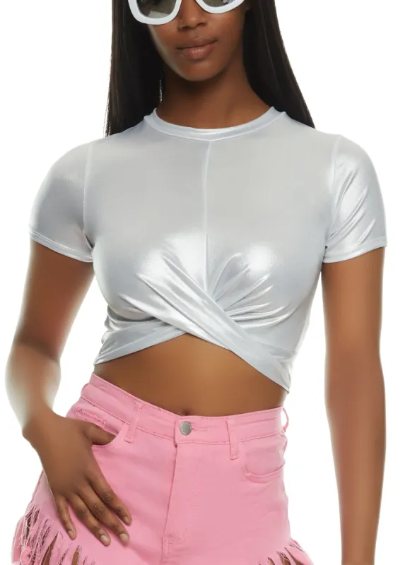 Metallic Twist Front Crop Top sold by Rainbow