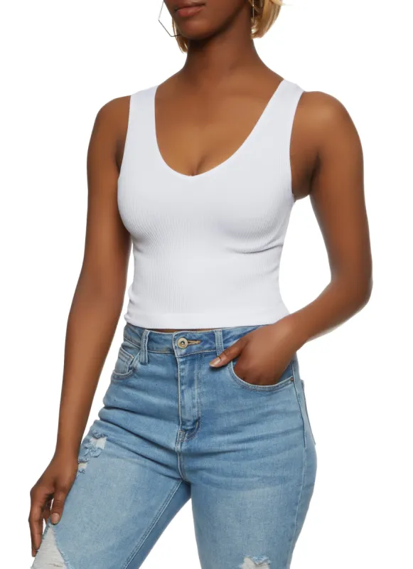 Seamless Ribbed Knit V Neck Cropped Tank Top sold by Rainbow
