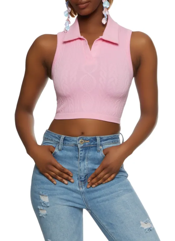 Seamless Sleeveless Johnny Collar Crop Top sold by Rainbow
