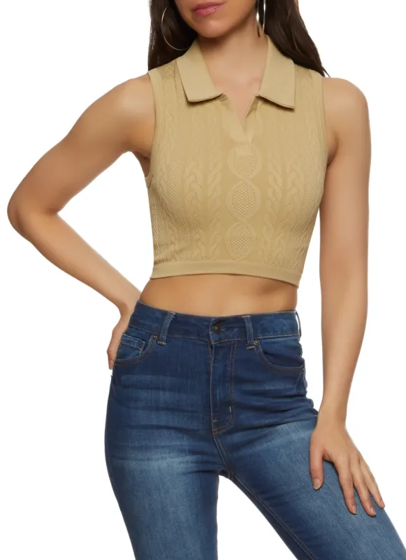 Seamless Sleeveless Johnny Collar Crop Top sold by Rainbow