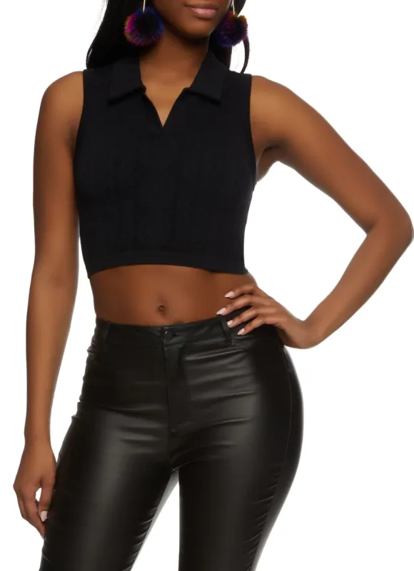 Seamless Sleeveless Johnny Collar Crop Top sold by Rainbow