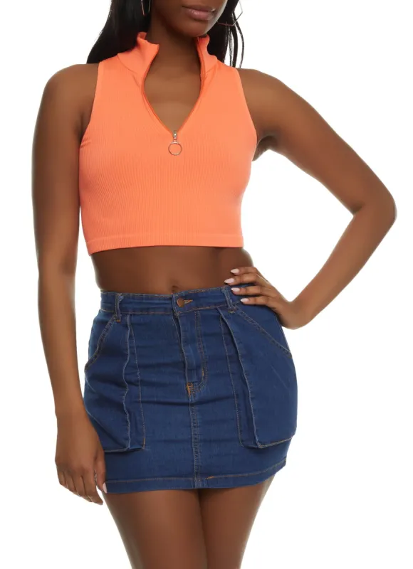 Seamless Half Zip Cropped Tank Top sold by Rainbow