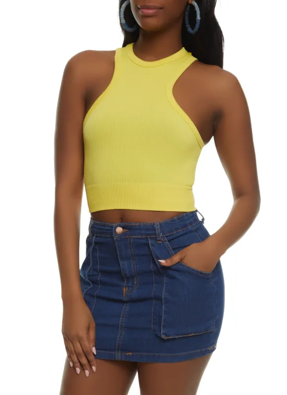Rib Knit Seamless Cropped Tank Top sold by Rainbow