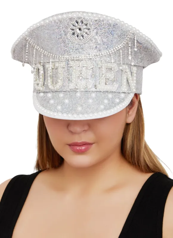 Queen Faux Pearl Sequin Captain Hat sold by Rainbow
