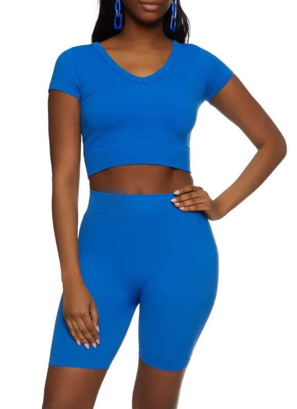 Rib Knit Seamless Crop Top and Biker Shorts sold by Rainbow