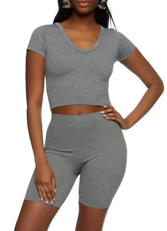 Rib Knit Seamless Crop Top and Biker Shorts sold by Rainbow