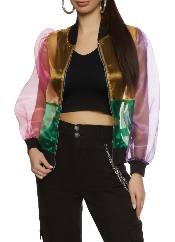 Color Block Organza Bomber Jacket sold by Rainbow