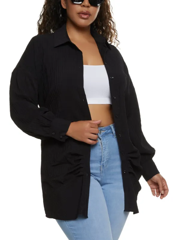 Plus Size Airy Ruched Button Front Shirt sold by Rainbow