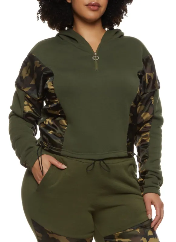 Plus Size Camo Color Block Pullover Hoodie sold by Rainbow