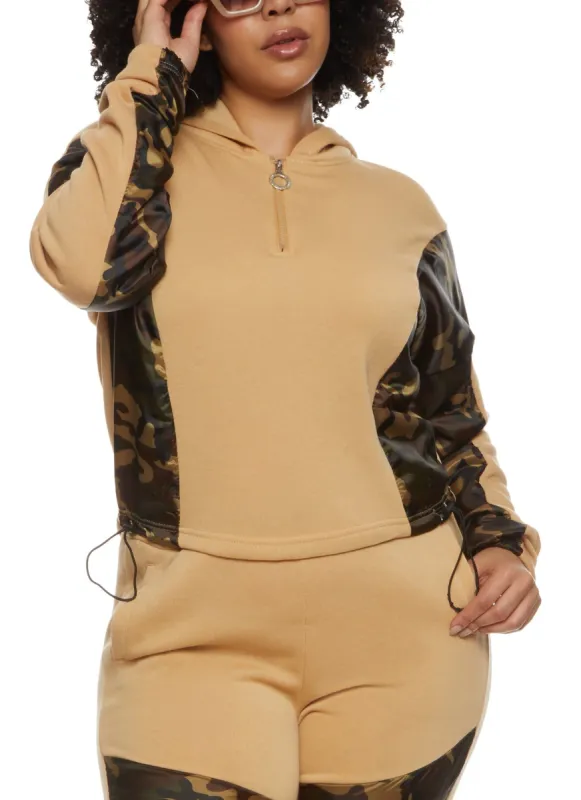 Plus Size Camo Color Block Pullover Hoodie sold by Rainbow