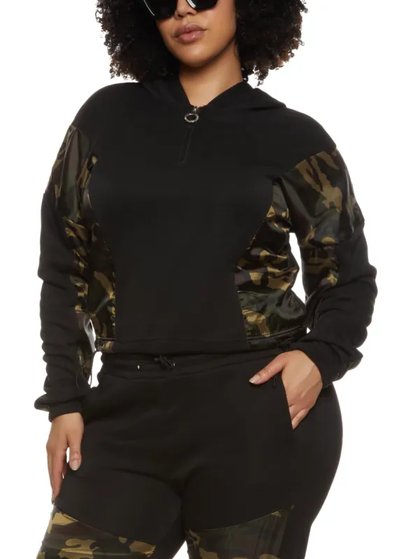 Plus Size Camo Color Block Pullover Hoodie sold by Rainbow