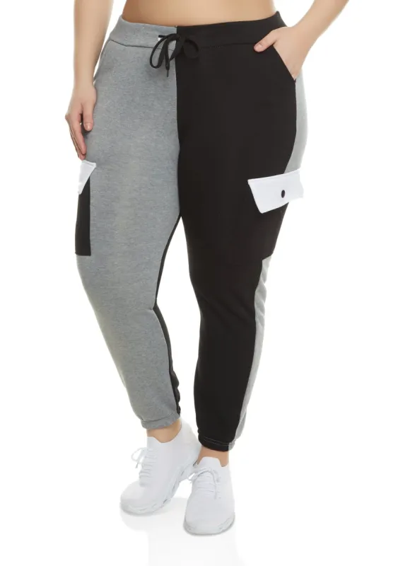 Plus Size Color Block Cargo Pocket Joggers sold by Rainbow