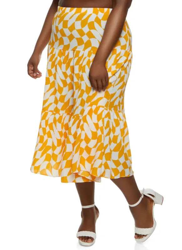 Plus Size Plisse Checkered Tiered Maxi Skirt sold by Rainbow