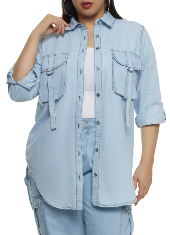 Plus Size Cargo Pocket Tunic Shirt sold by Rainbow