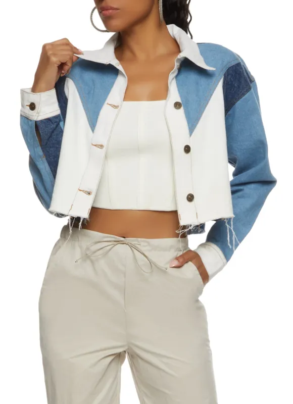 Color Block Cropped Jean Jacket sold by Rainbow