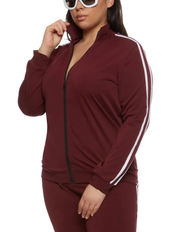 Plus Size Varsity Striped Zip Front Track Jacket sold by Rainbow