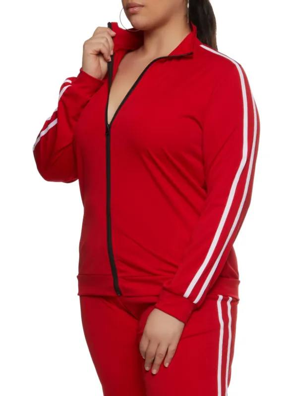 Plus Size Varsity Striped Zip Front Track Jacket sold by Rainbow