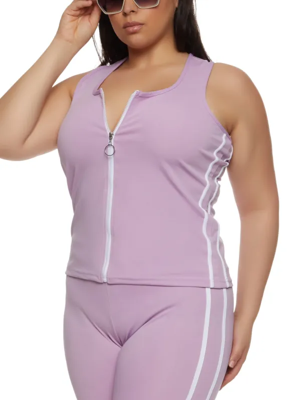 Plus Size Varsity Stripe Zip Front Tank Top sold by Rainbow