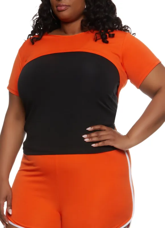 Plus Size Varsity Stripe Shrug Crop Top with Tank Top sold by Rainbow