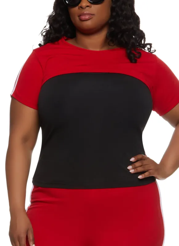 Plus Size Varsity Stripe Shrug Crop Top with Tank Top sold by Rainbow