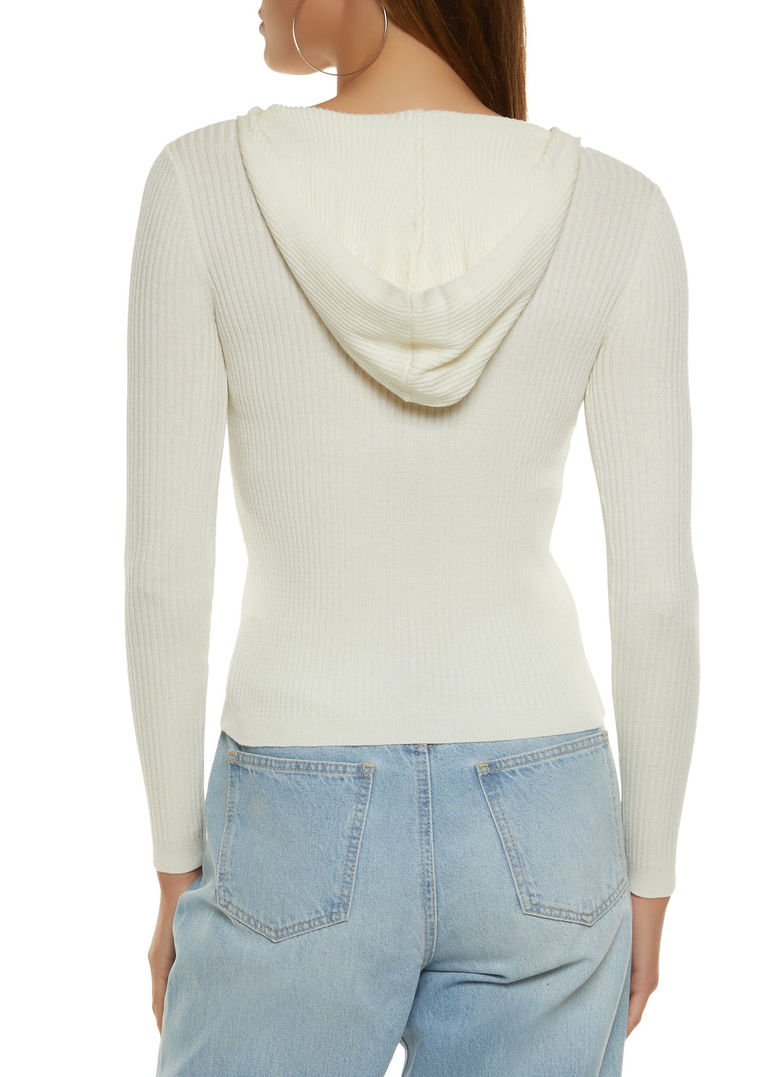 Ribbed Knit Zip Front Hooded Sweater sold by Rainbow product image thumbnail 2