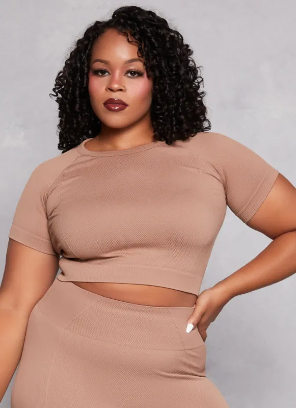 Plus Size Textured Knit Cropped T Shirt sold by Rainbow