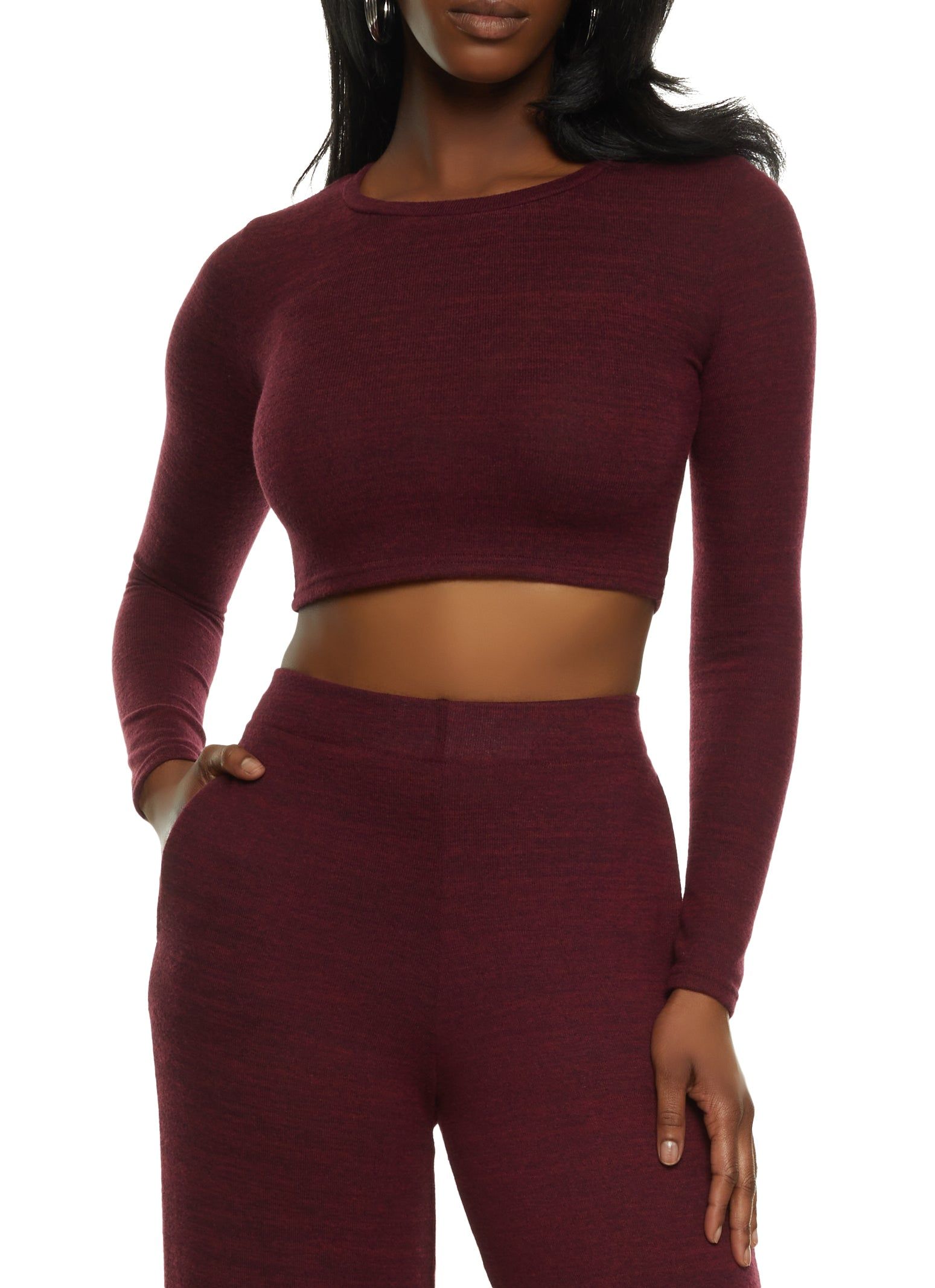 Brushed Knit Long Sleeve Crop Top sold by Rainbow