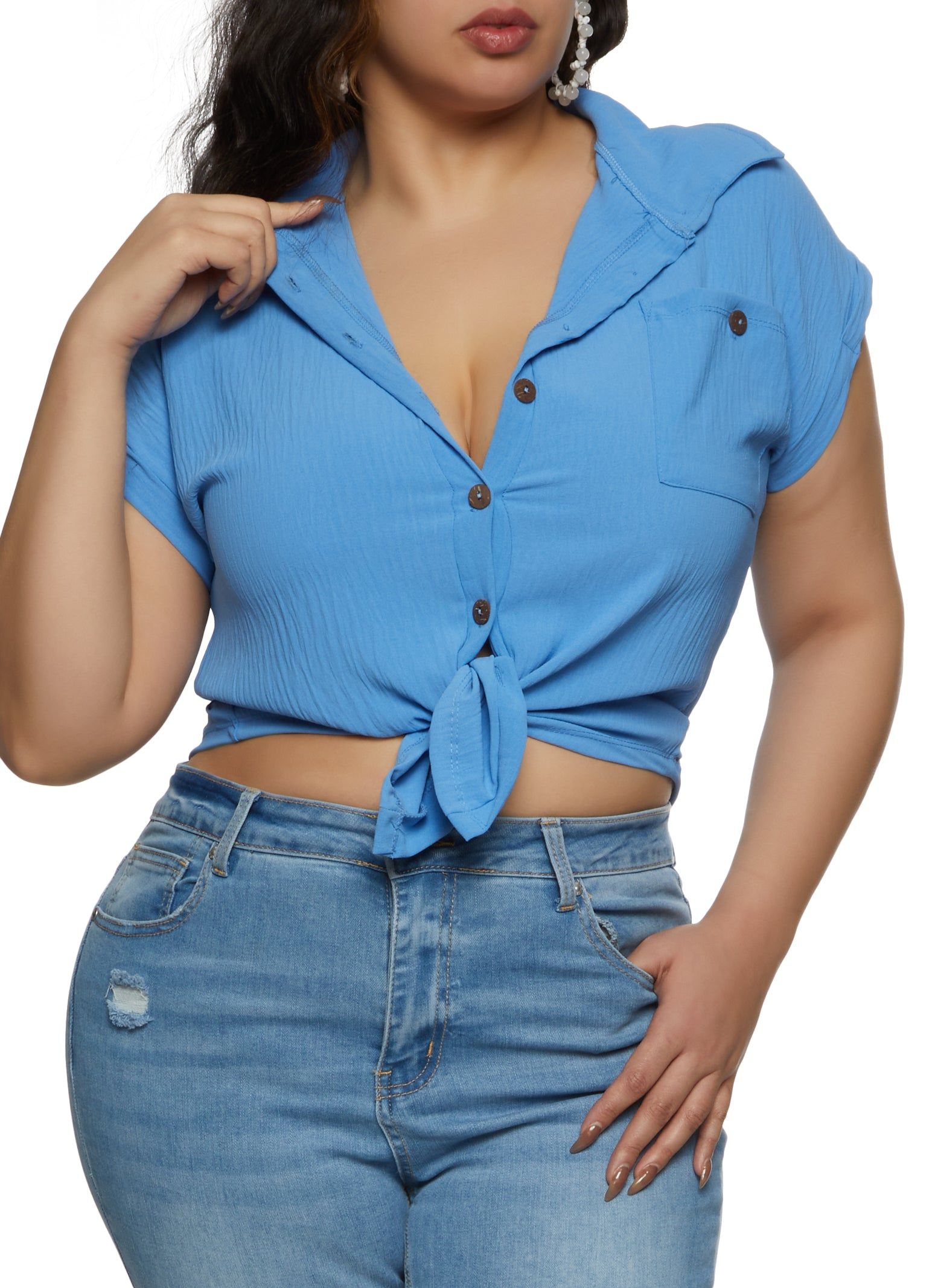 Plus Size Button Front Cap Sleeve Shirt sold by Rainbow product image thumbnail 2