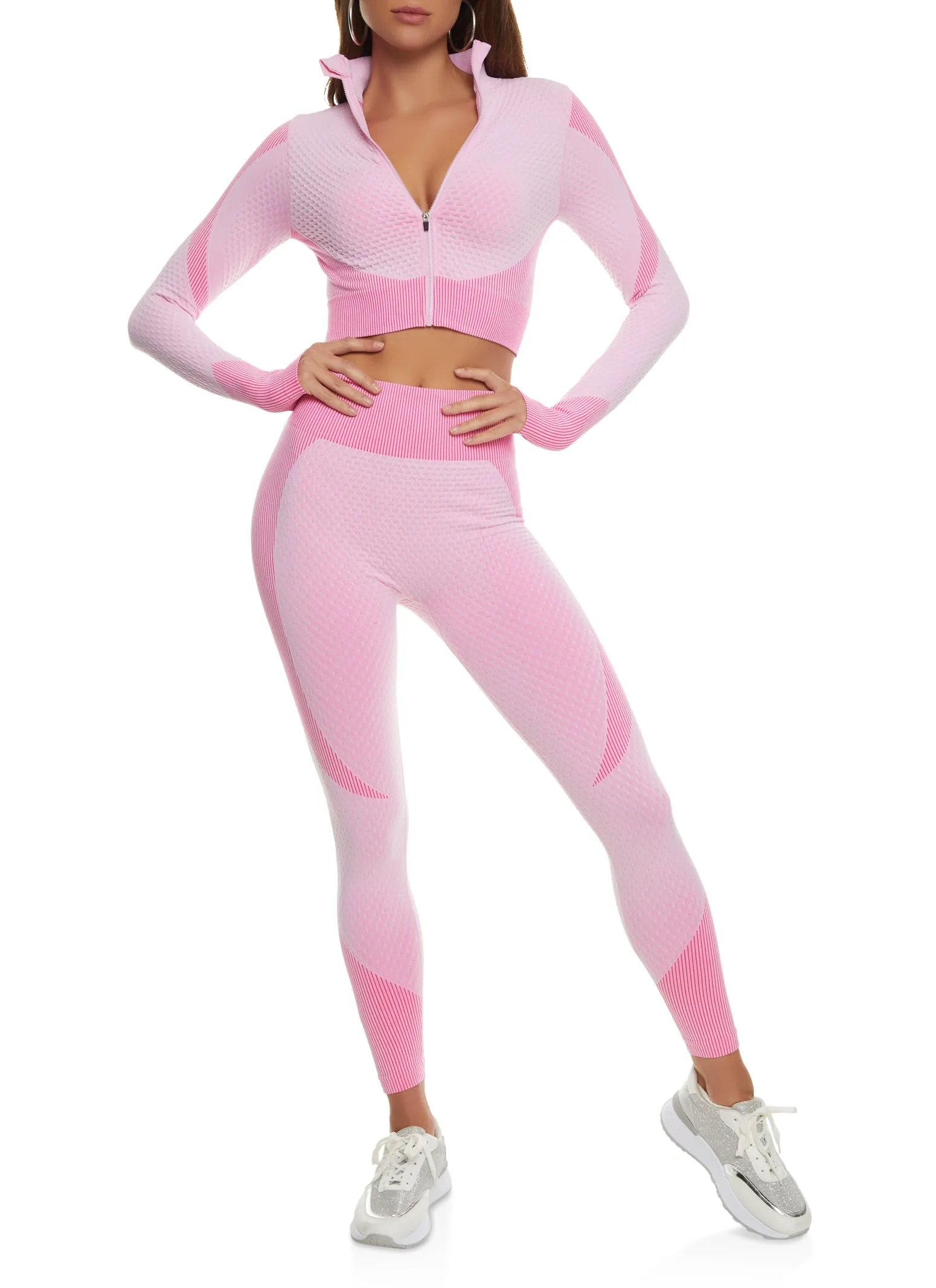 Daisy Seamless Textured Knit Zip Front Track Jacket sold by Rainbow product image thumbnail 2